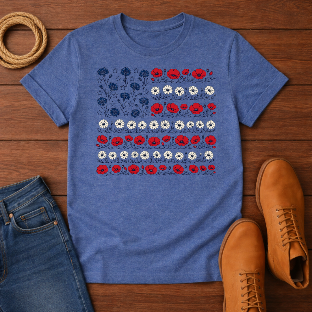 Floral USA Flag T-Shirt