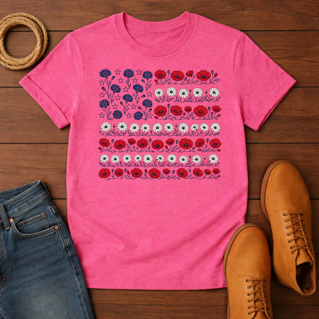 Floral USA Flag T-Shirt