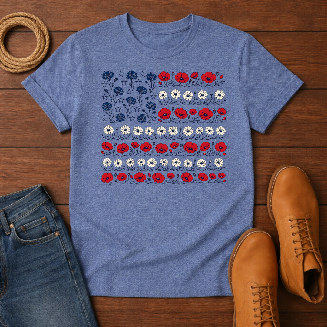 Floral USA Flag T-Shirt