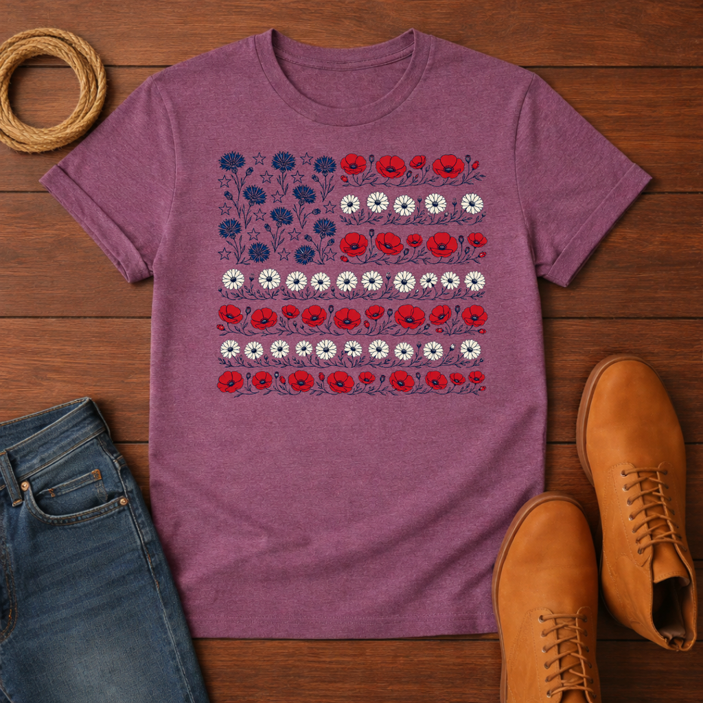 Floral USA Flag T-Shirt