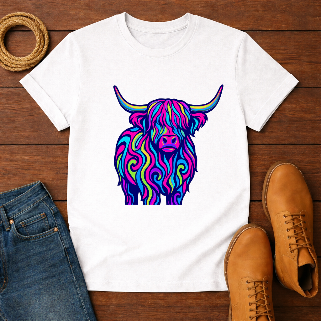 Psychedelic Highland Cow T-shirt